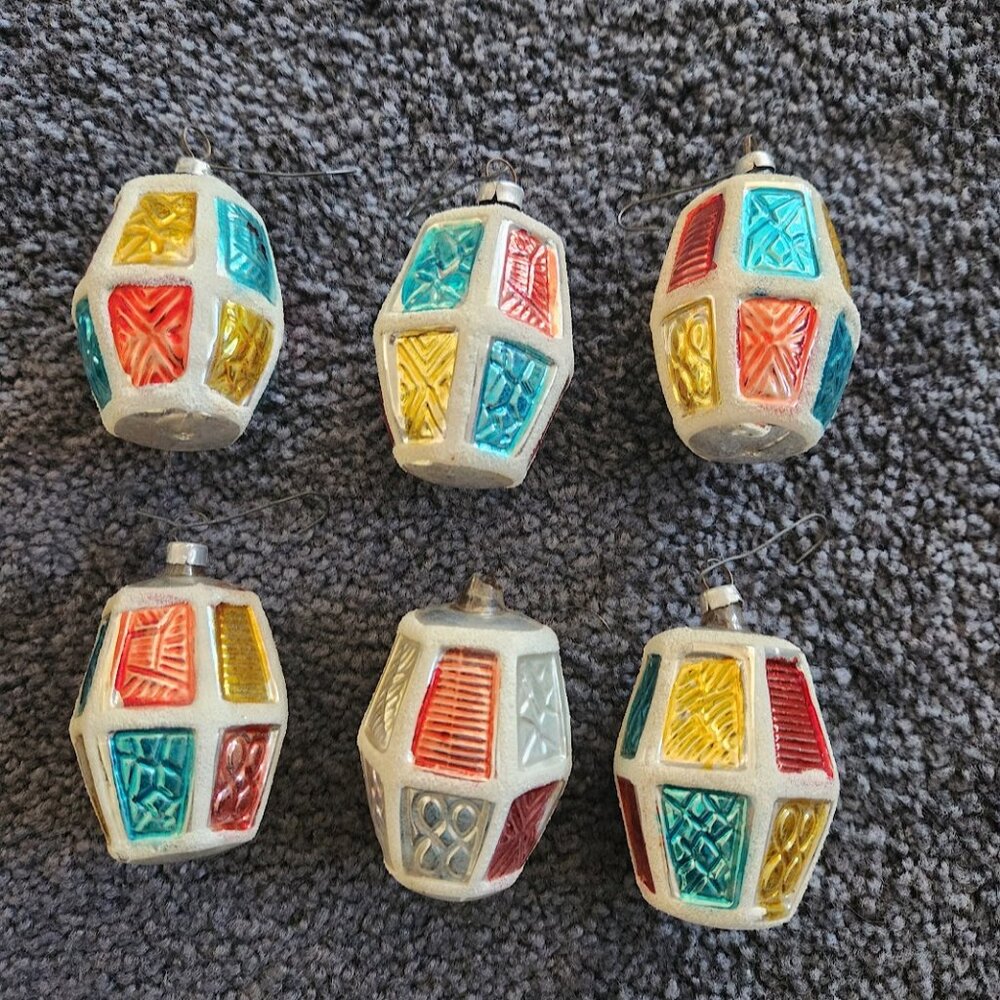 Vintage Christmas ornaments mercury glass Lantern Lot of 6